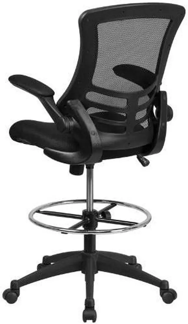 Alt view image 13 of 20 - Mid-Back Black Mesh Ergonomic Drafting Chair with Adjustable Foot Ring and Flip-Up Arms