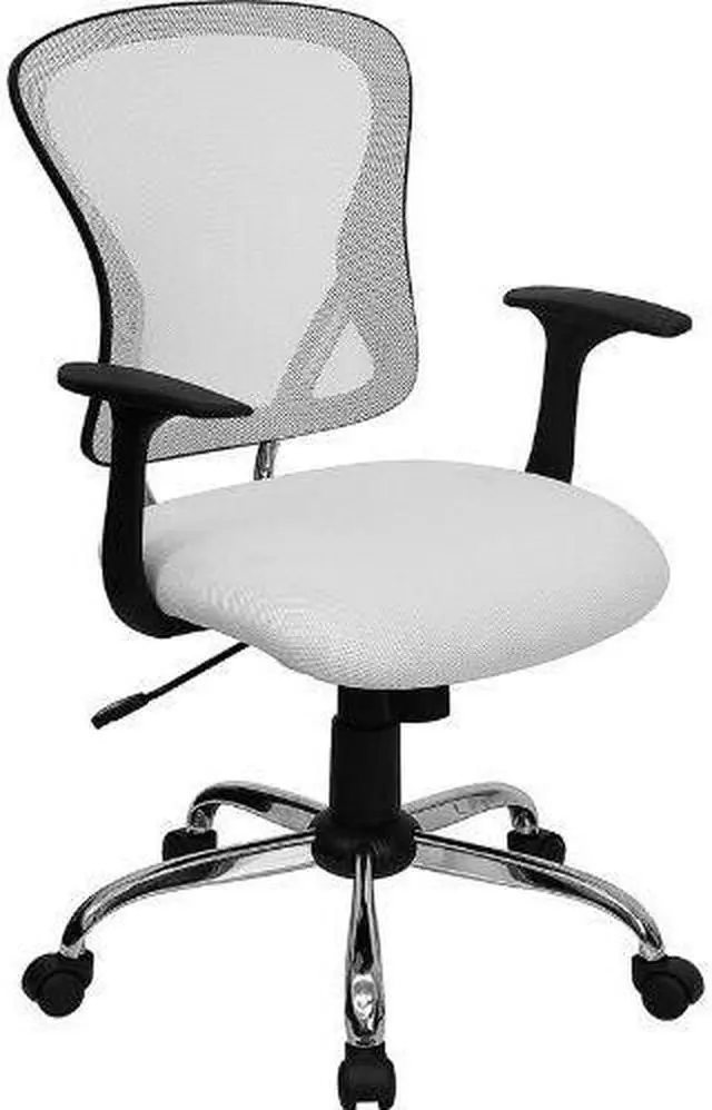 Alt view image 6 of 20 - Mid-Back White Mesh Swivel Task Chair with Chrome Base and Arms