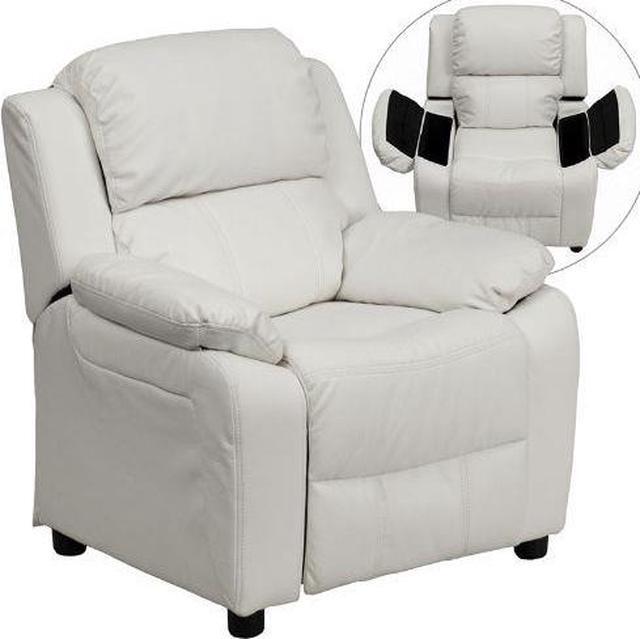 Alt view image 5 of 20 - Deluxe Padded Contemporary White Vinyl Kids Recliner with Storage Arms