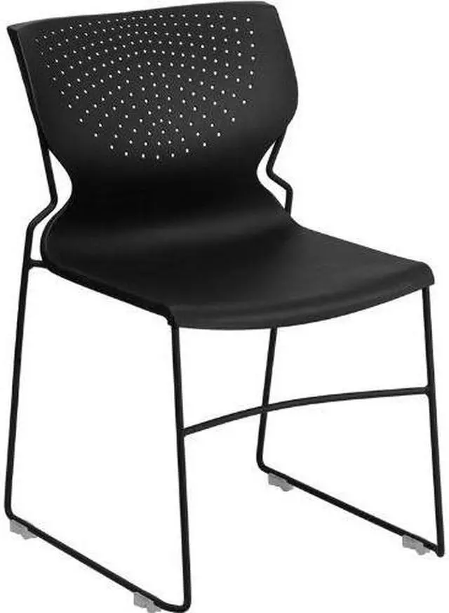 Alt view image 7 of 20 - HERCULES Series 661 lb. Capacity Black Full Back Stack Chair with Black Powder Coated Frame