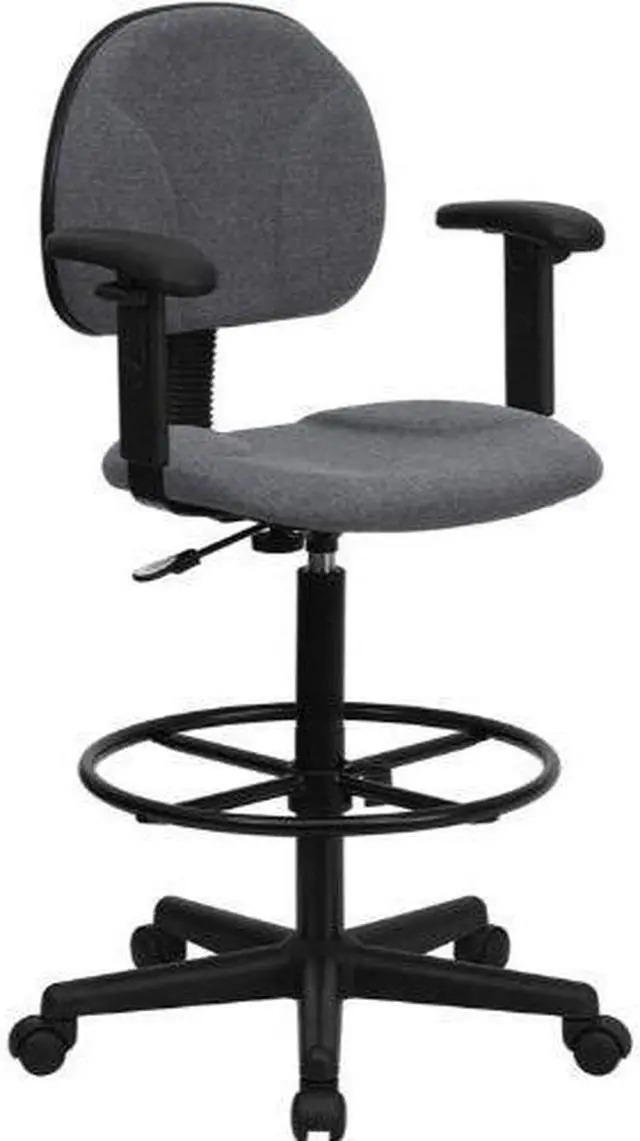 Alt view image 5 of 20 - Flash Furniture BT-659-GRY-ARMS-GG Gray Fabric Multi-Functional Ergonomic Drafting Stool with Arms