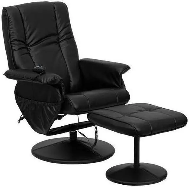 Alt view image 6 of 20 - Massaging Adjustable Recliner and Ottoman with Wrapped Base in Black LeatherSoft