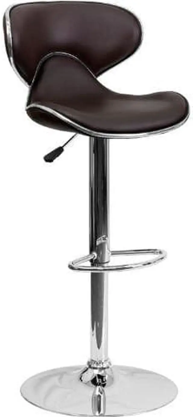 Alt view image 3 of 20 - Contemporary Cozy Mid-Back Brown Vinyl Adjustable Height Barstool with Chrome Base