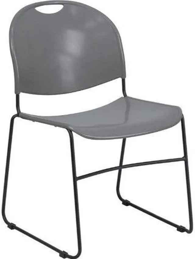 Alt view image 5 of 20 - HERCULES Series 880 lb. Capacity Gray Ultra-Compact Stack Chair with Black Powder Coated Frame