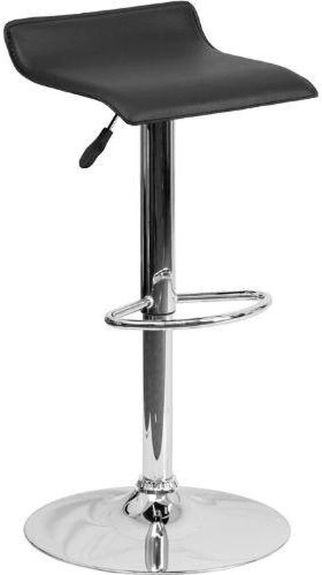 Alt view image 4 of 20 - Contemporary Black Vinyl Adjustable Height Barstool with Solid Wave Seat and Chrome Base