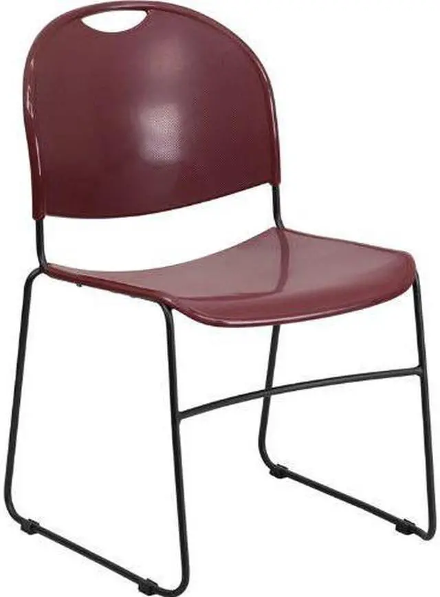 Alt view image 7 of 20 - HERCULES Series 880 lb. Capacity Burgundy Ultra-Compact Stack Chair with Black Powder Coated Frame