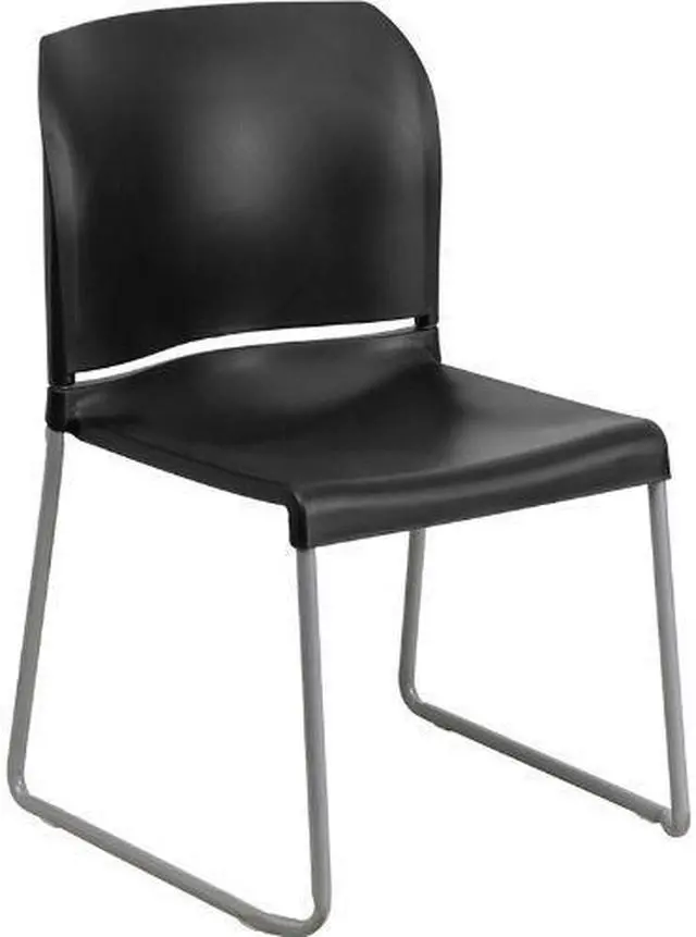 Alt view image 3 of 20 - HERCULES Series 880 lb. Capacity Black Full Back Contoured Stack Chair with Gray Powder Coated Sled Base
