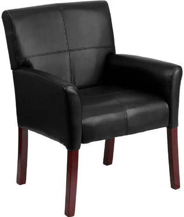 Alt view image 14 of 20 - Flash Furniture BT-353-BK-LEA-GG Black Leather Executive Side/Reception Chair with Mahogany Legs