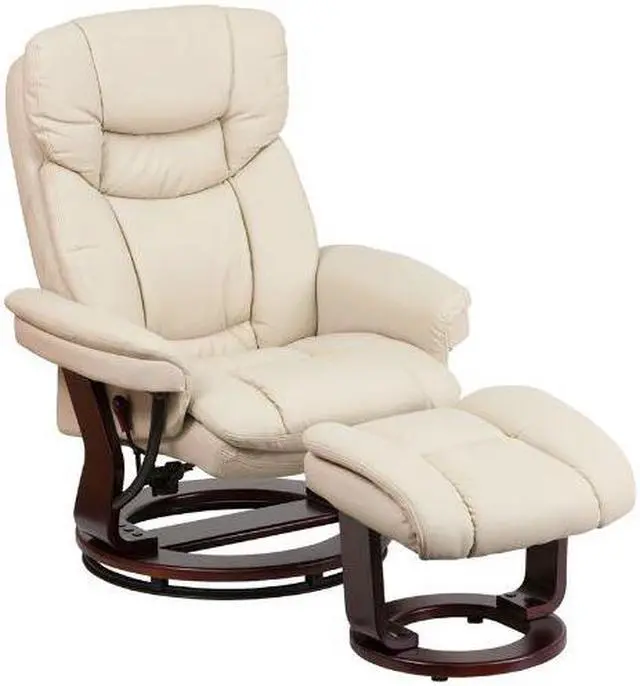 Alt view image 6 of 15 - Recliner Chair with Ottoman | Beige LeatherSoft Swivel Recliner Chair with Ottoman Footrest