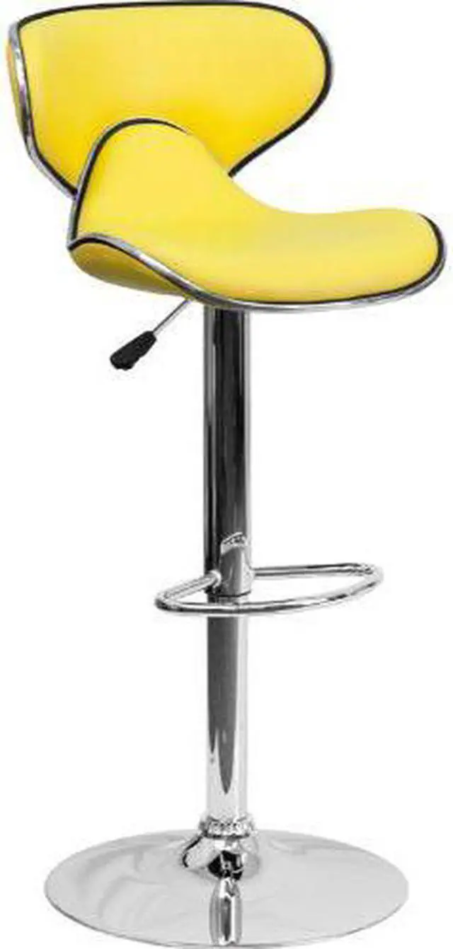 Alt view image 5 of 20 - Contemporary Cozy Mid-Back Yellow Vinyl Adjustable Height Barstool with Chrome Base