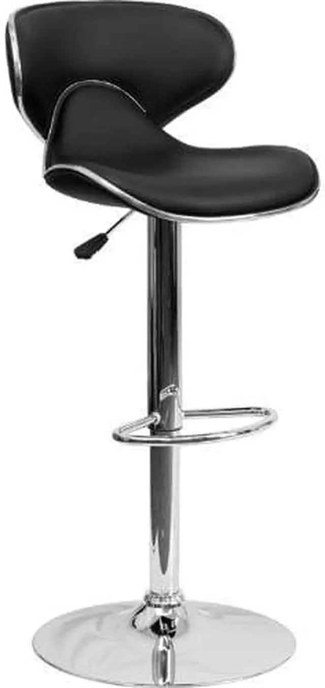 Alt view image 3 of 20 - Contemporary Cozy Mid-Back Black Vinyl Adjustable Height Barstool with Chrome Base