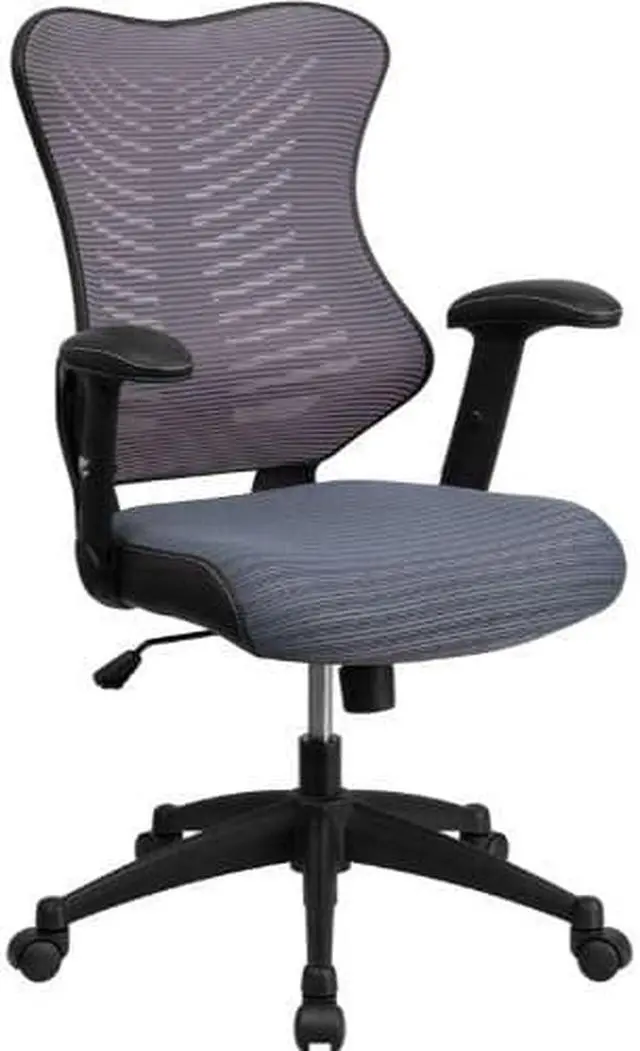 Alt view image 7 of 20 - High Back Designer Gray Mesh Executive Swivel Ergonomic Office Chair with Adjustable Arms