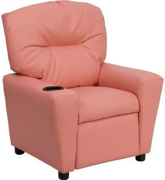 Alt view image 6 of 15 - Contemporary Pink Vinyl Kids Recliner with Cup Holder