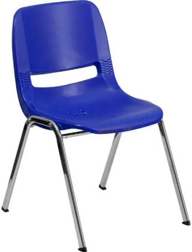 Alt view image 6 of 20 - HERCULES Series 880 lb. Capacity Navy Ergonomic Shell Stack Chair with Chrome Frame and 18'' Seat Height