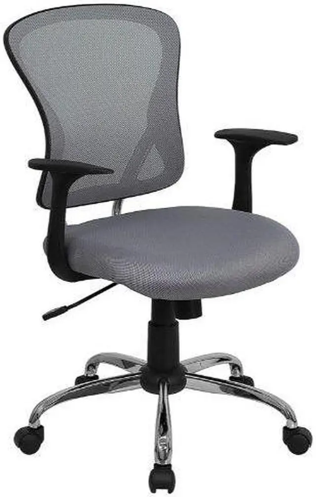 Alt view image 8 of 20 - Mid-Back Gray Mesh Swivel Task Chair with Chrome Base and Arms