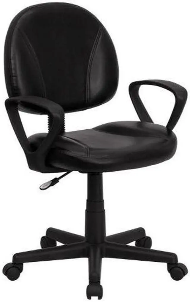 Alt view image 9 of 20 - Mid-Back Black Leather Ergonomic Swivel Task Chair with Arms