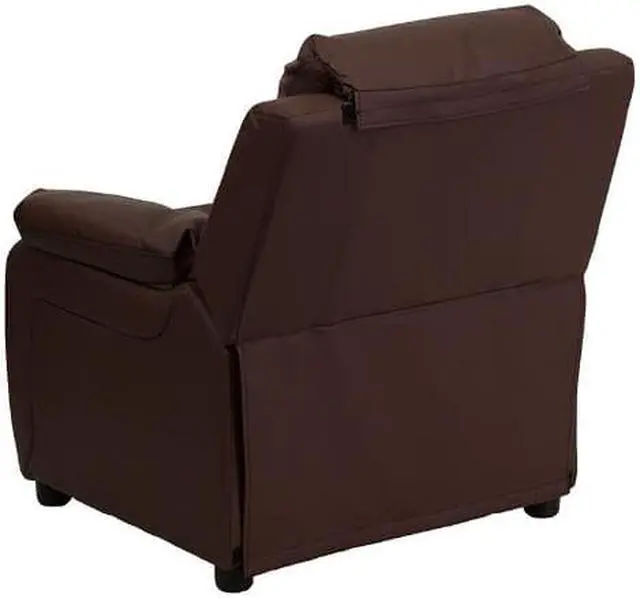 Alt view image 6 of 20 - Flash Furniture BT-7985-KID- BRN-LEA-GG Deluxe Heavily Padded Contemporary Brown Leather Kids Recliner with Storage Arms