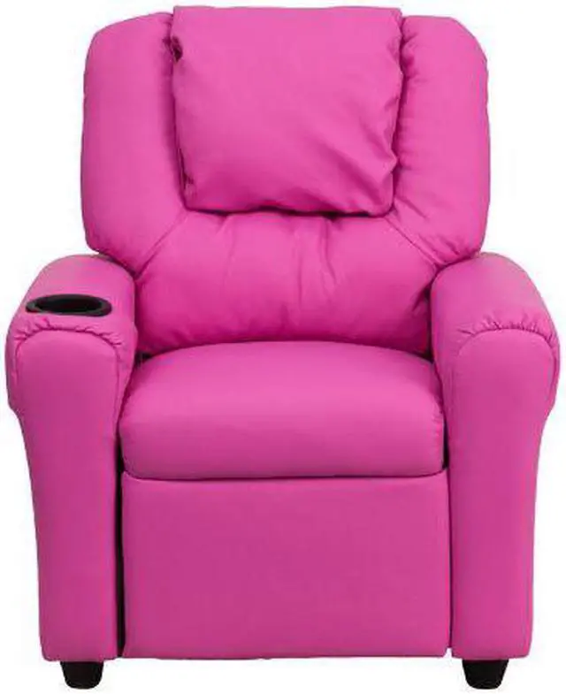 Main image of Contemporary Hot Pink Vinyl Kids Recliner with Cup Holder and Headrest