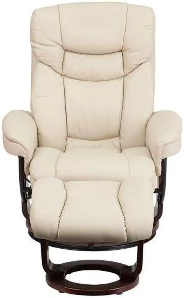 Alt view image 7 of 15 - Recliner Chair with Ottoman | Beige LeatherSoft Swivel Recliner Chair with Ottoman Footrest