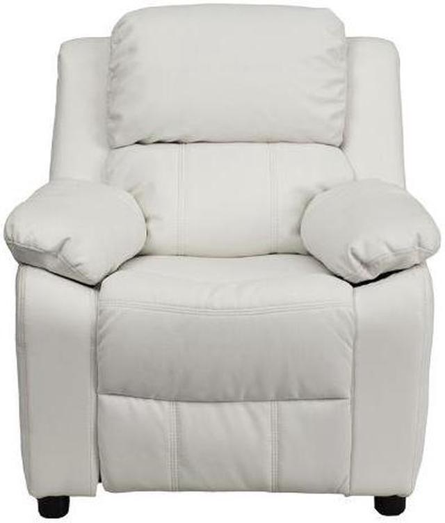 Alt view image 8 of 20 - Deluxe Padded Contemporary White Vinyl Kids Recliner with Storage Arms