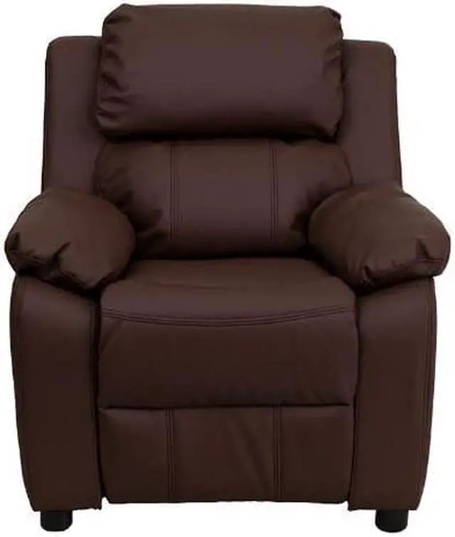 Alt view image 7 of 20 - Flash Furniture BT-7985-KID- BRN-LEA-GG Deluxe Heavily Padded Contemporary Brown Leather Kids Recliner with Storage Arms