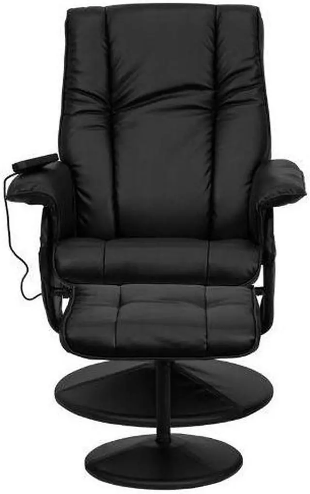 Alt view image 7 of 20 - Massaging Adjustable Recliner and Ottoman with Wrapped Base in Black LeatherSoft