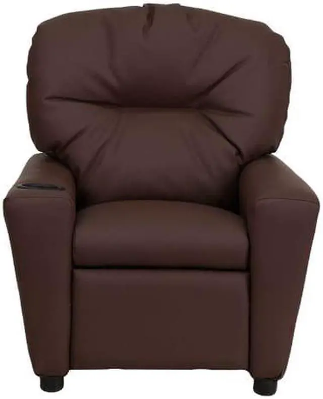 Alt view image 7 of 20 - Flash Furniture BT-7950-KID-BRN-LEA-GG Contemporary Brown Leather Kids Recliner with Cup Holder