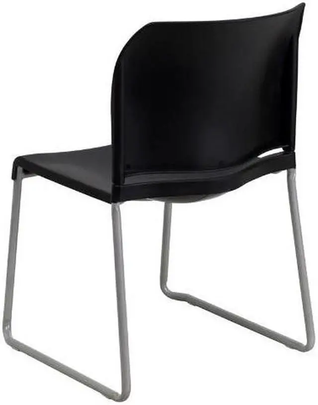 Alt view image 4 of 20 - HERCULES Series 880 lb. Capacity Black Full Back Contoured Stack Chair with Gray Powder Coated Sled Base