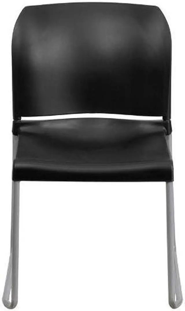 Alt view image 5 of 20 - HERCULES Series 880 lb. Capacity Black Full Back Contoured Stack Chair with Gray Powder Coated Sled Base