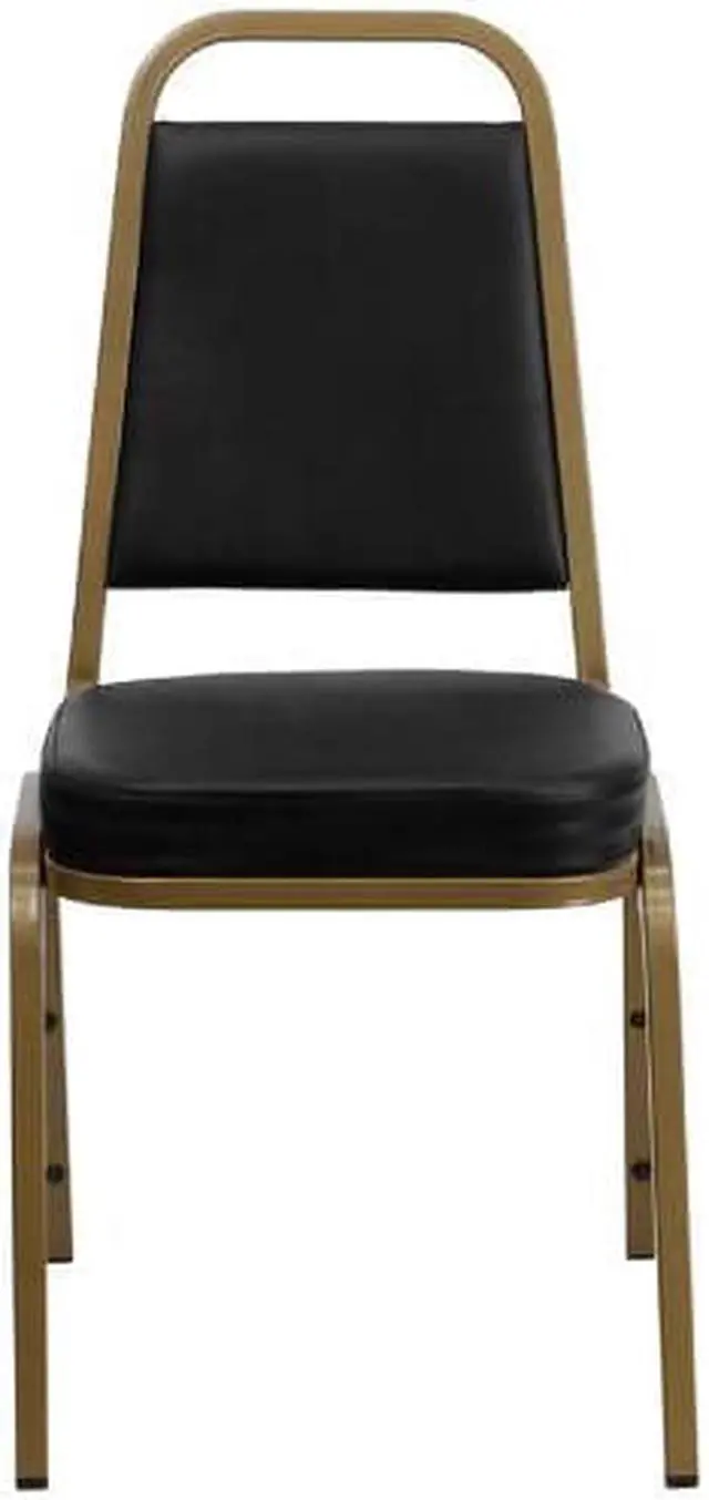 Alt view image 2 of 20 - HERCULES Series Trapezoidal Back Stacking Banquet Chair in Black Vinyl - Gold Frame