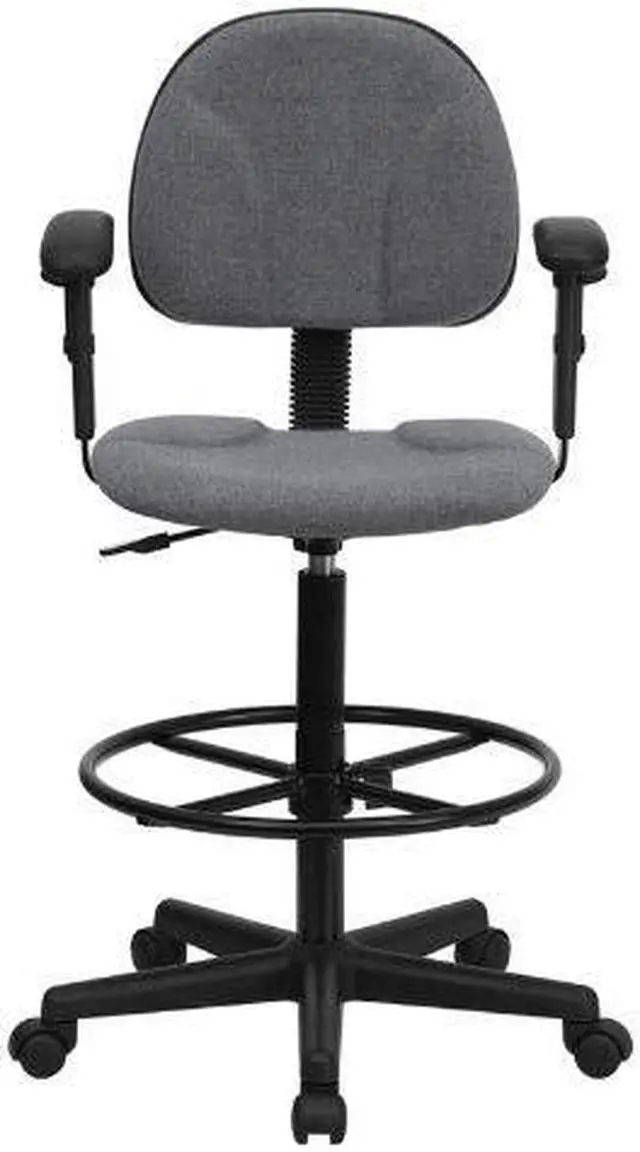 Alt view image 12 of 20 - Flash Furniture BT-659-GRY-ARMS-GG Gray Fabric Multi-Functional Ergonomic Drafting Stool with Arms