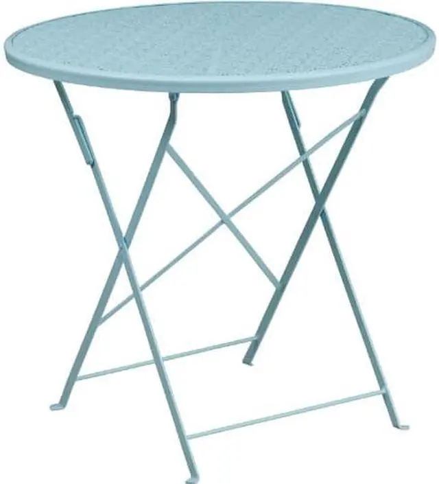 Alt view image 2 of 17 - Commercial Grade 30" Round Sky Blue Indoor-Outdoor Steel Folding Patio Table