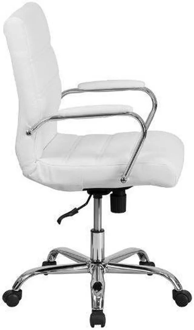 Alt view image 11 of 20 - Mid-Back White LeatherSoft Executive Swivel Office Chair with Chrome Base and Arms