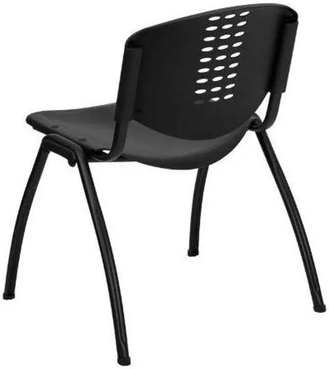 Alt view image 6 of 20 - HERCULES Series 880 lb. Capacity Black Plastic Stack Chair with Oval Cutout Back and Black Frame