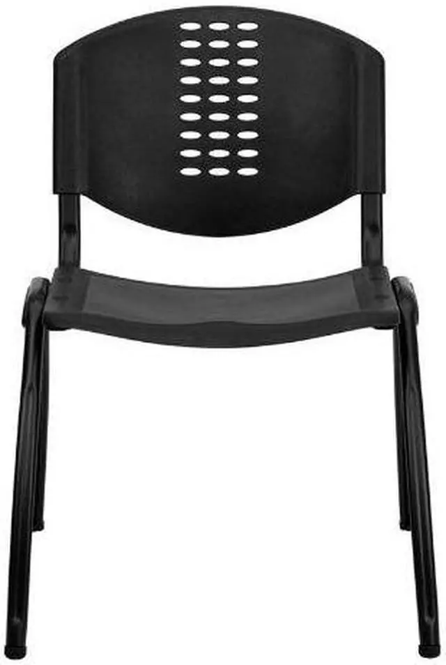 Alt view image 7 of 20 - HERCULES Series 880 lb. Capacity Black Plastic Stack Chair with Oval Cutout Back and Black Frame
