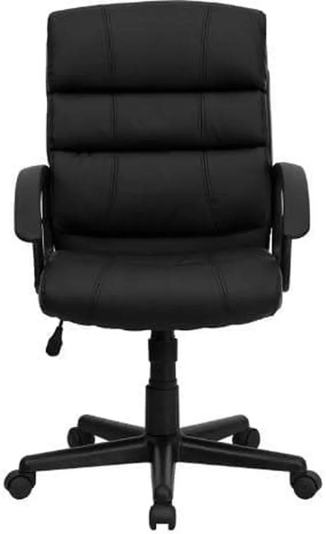 Alt view image 3 of 17 - Mid-Back Black LeatherSoft Swivel Task Office Chair with Arms