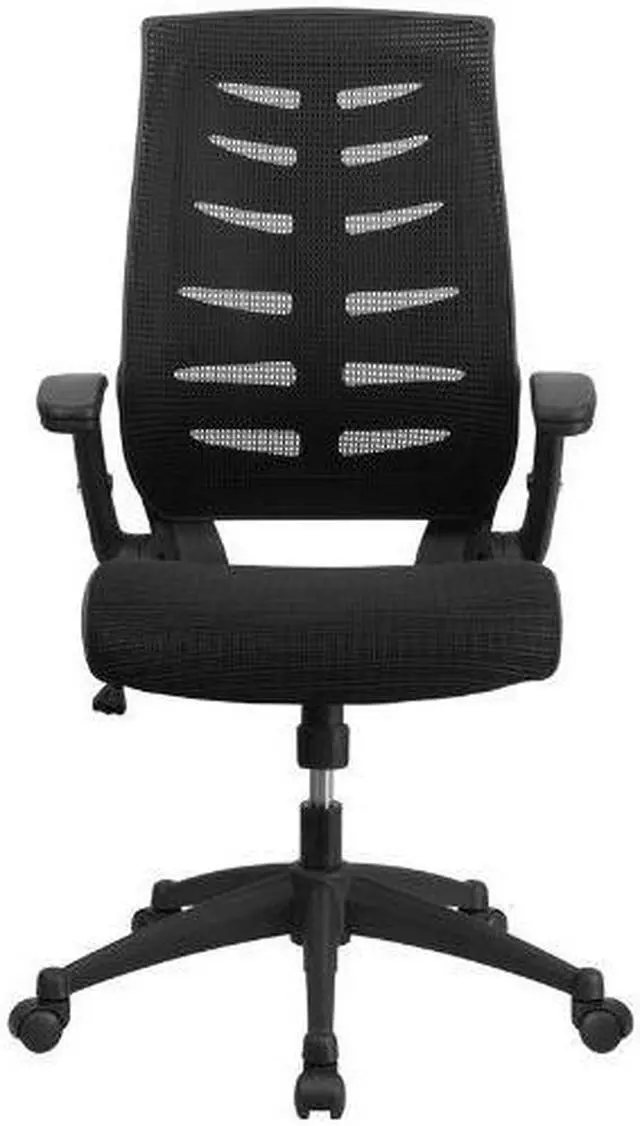 Alt view image 14 of 20 - High Back Designer Black Mesh Executive Swivel Ergonomic Office Chair with Height Adjustable Flip-Up Arms