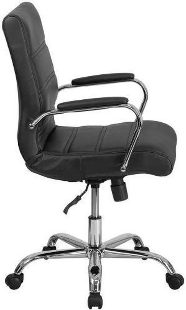 Alt view image 15 of 20 - Mid-Back Black Leather Executive Swivel Chair with Chrome Base and Arms