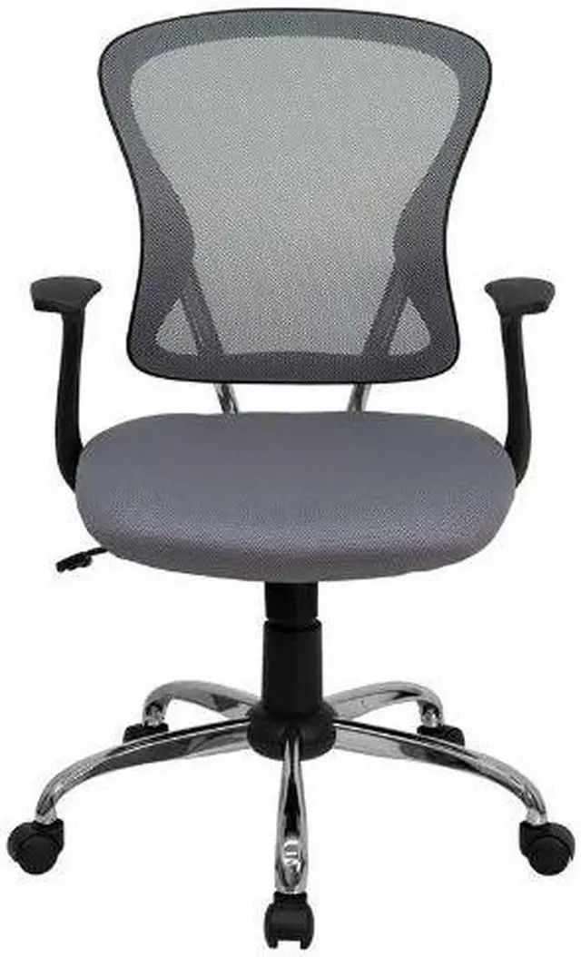 Alt view image 13 of 20 - Mid-Back Gray Mesh Swivel Task Chair with Chrome Base and Arms