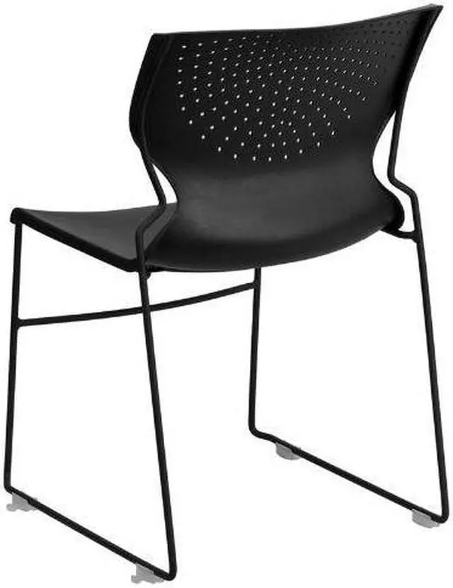 Alt view image 8 of 20 - HERCULES Series 661 lb. Capacity Black Full Back Stack Chair with Black Powder Coated Frame