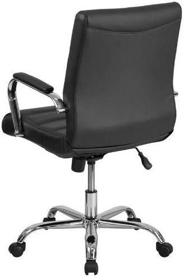 Alt view image 16 of 20 - Mid-Back Black Leather Executive Swivel Chair with Chrome Base and Arms