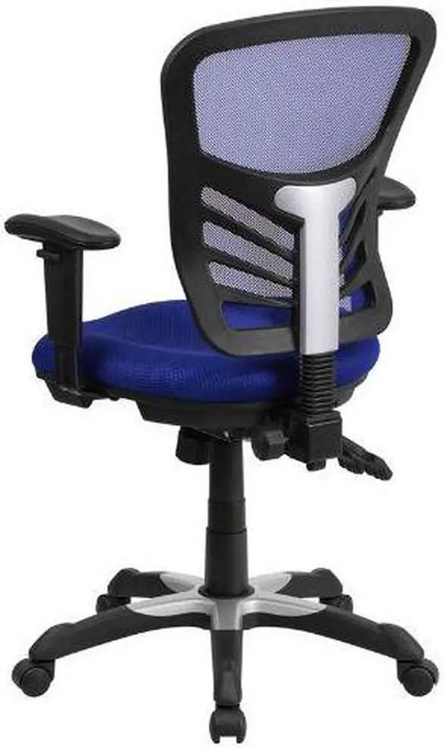 Alt view image 12 of 20 - Mid-Back Blue Mesh Multifunction Executive Swivel Ergonomic Office Chair with Adjustable Arms