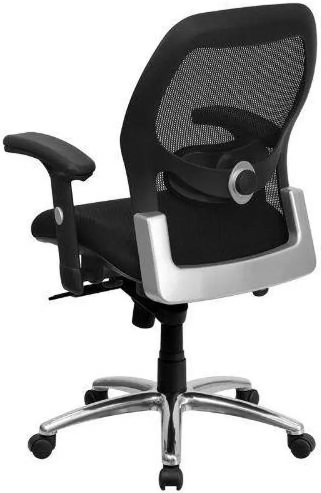 Alt view image 12 of 20 - Mid-Back Black Super Mesh Executive Swivel Chair with Knee Tilt Control and Adjustable Arms