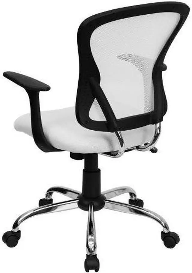 Alt view image 11 of 20 - Mid-Back White Mesh Swivel Task Chair with Chrome Base and Arms
