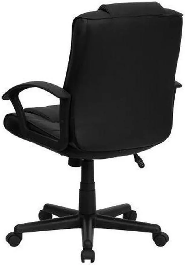 Alt view image 12 of 20 - Mid-Back Black Leather Swivel Task Chair with Arms
