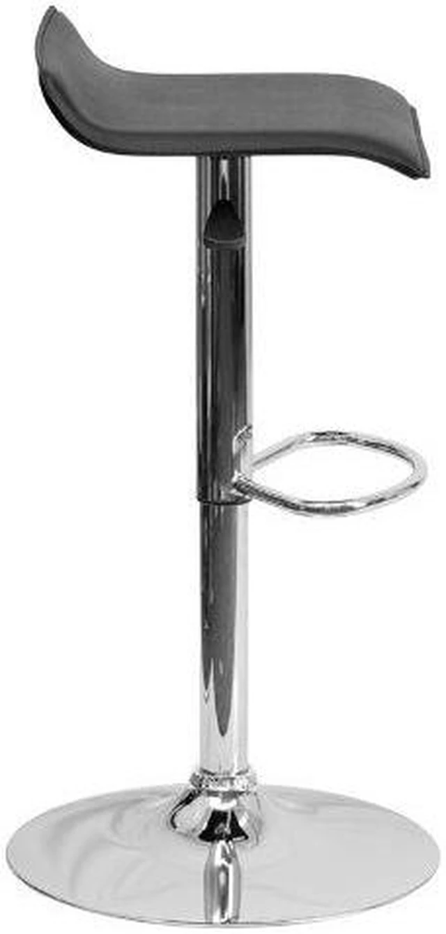 Alt view image 9 of 20 - Contemporary Black Vinyl Adjustable Height Barstool with Solid Wave Seat and Chrome Base