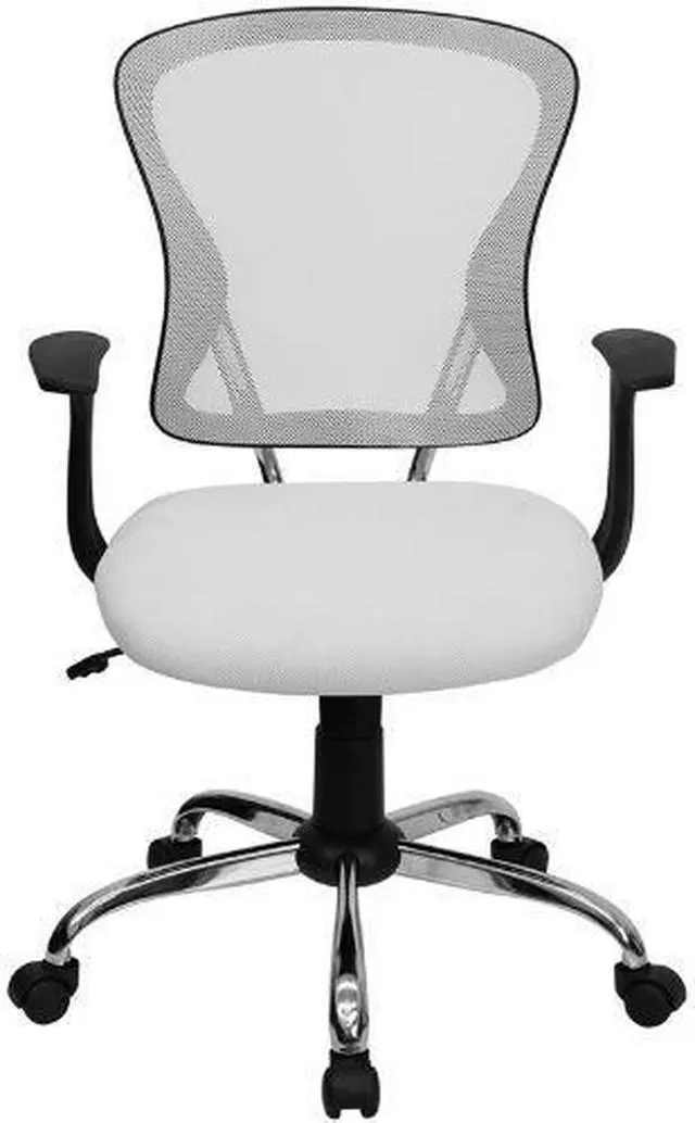 Alt view image 12 of 20 - Mid-Back White Mesh Swivel Task Chair with Chrome Base and Arms