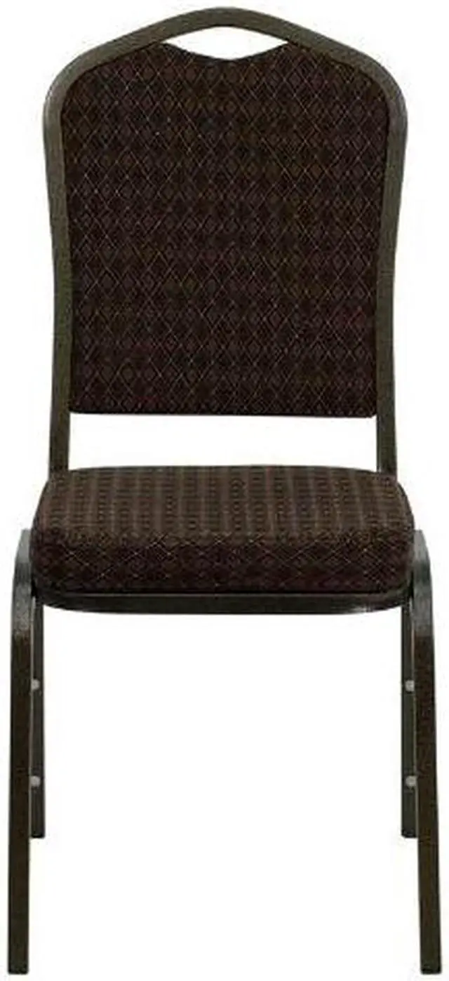 Alt view image 8 of 20 - HERCULES Series Crown Back Stacking Banquet Chair in Brown Patterned Fabric - Gold Vein Frame