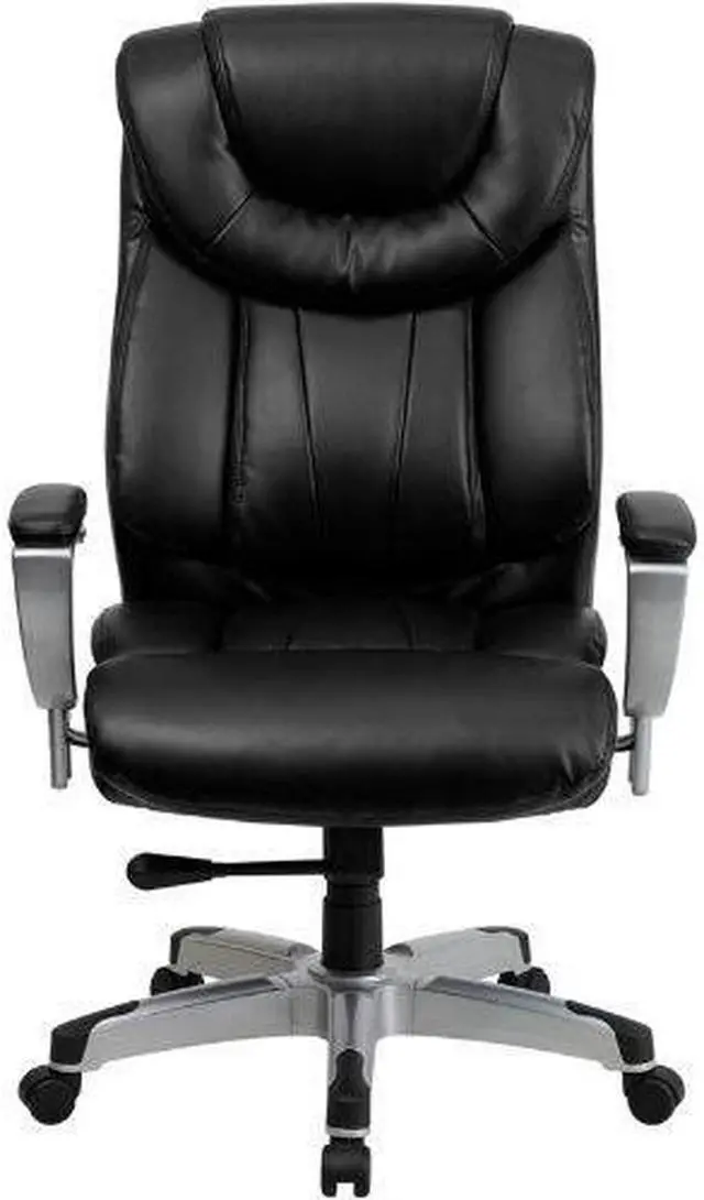 Alt view image 10 of 20 - HERCULES Series Big & Tall 400 lb. Rated Black LeatherSoft Executive Ergonomic Office Chair with Silver Adjustable Arms