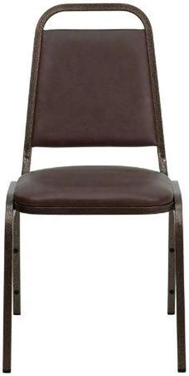 Alt view image 5 of 20 - HERCULES Series Trapezoidal Back Stacking Banquet Chair in Brown Vinyl - Copper Vein Frame